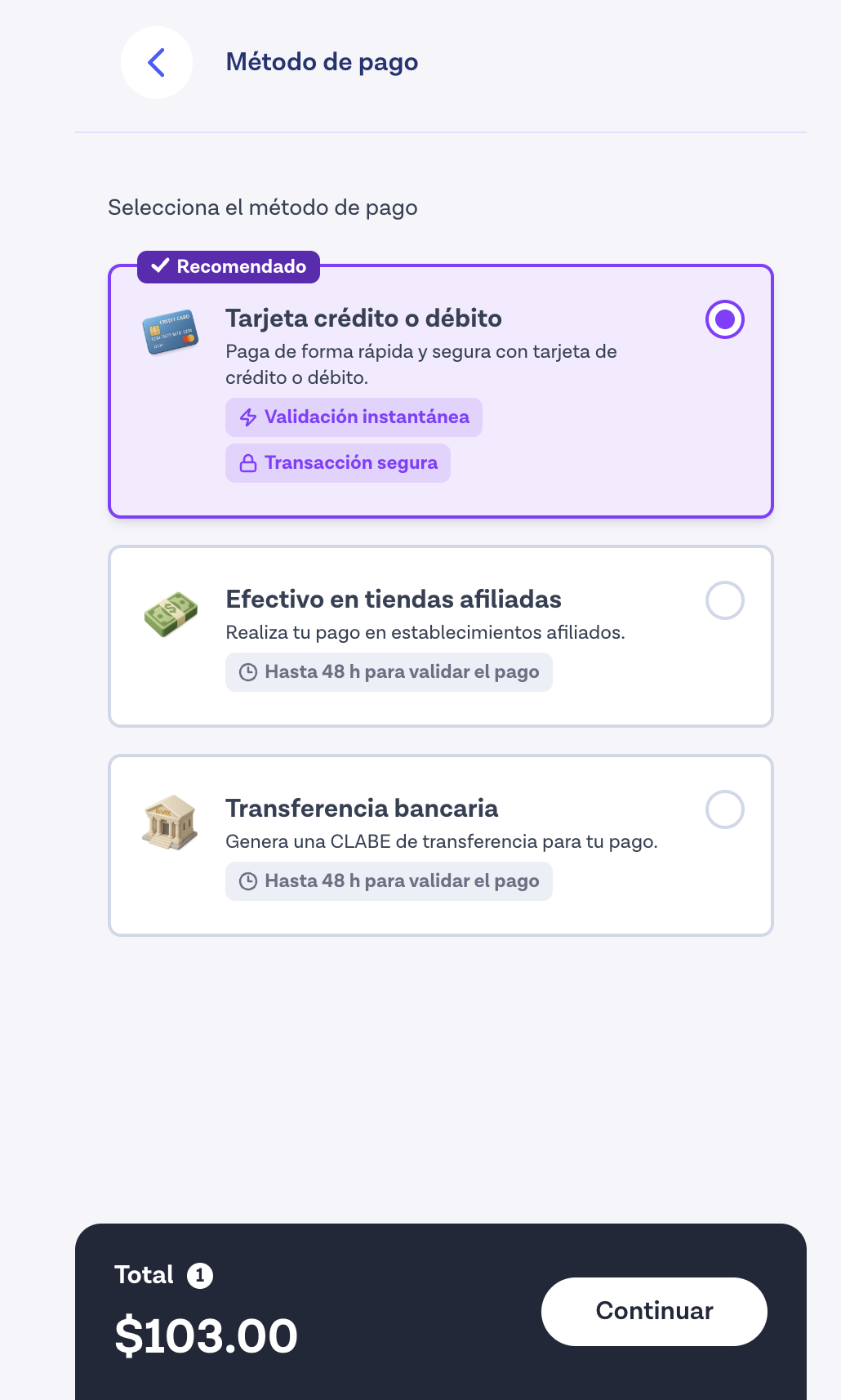 Cometa Checkout step 1